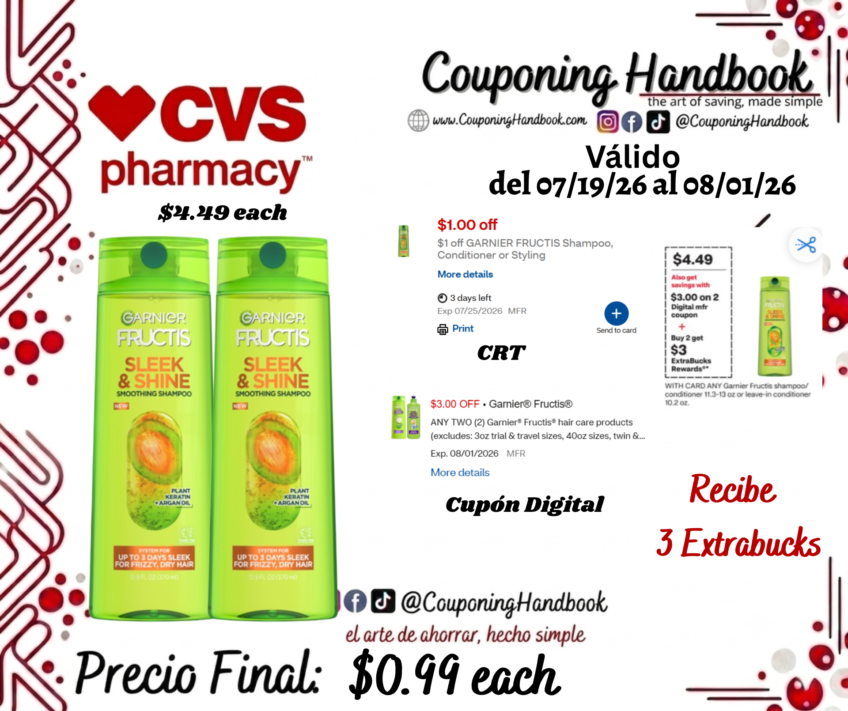 Garnier fructis shampoo/conditioner por $0.99