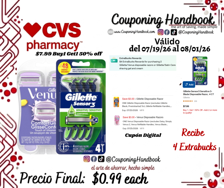 Productos Gillette Disposable Razor por $0.99