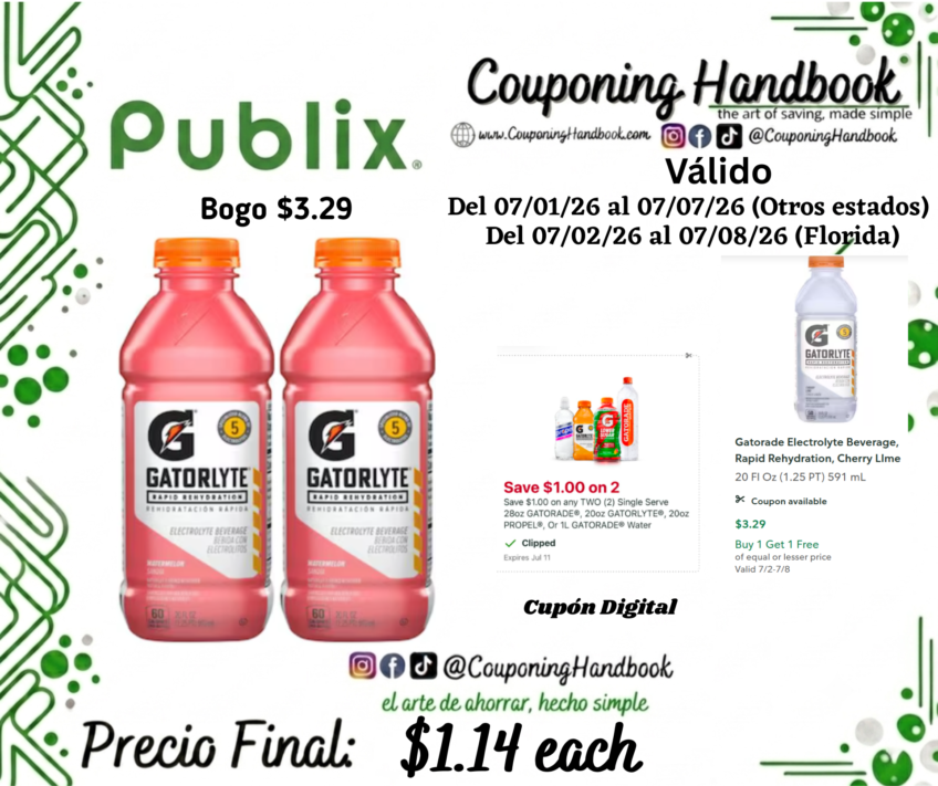 Gatorade Gatorlyte Electrolyte Beverage, Rapid Rehydration, Watermelon 20 fl oz por $1.14