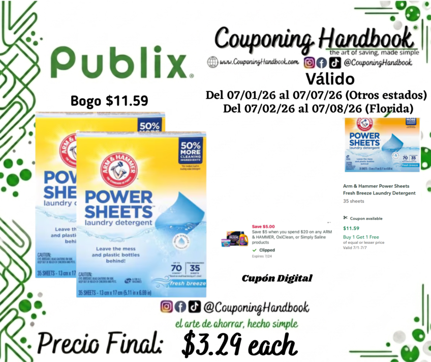 Arm & Hammer Power Sheets Fresh Breeze Laundry Detergent 35 sheets por $3.29