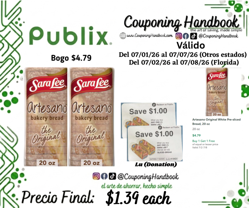 Artesano Original White Pre-sliced Bread, 20 oz por $1.39
