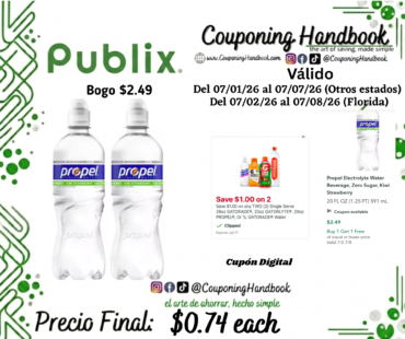 Propel Electrolyte Water Beverage, Zero Sugar, Kiwi Strawberry 20 FL OZ por $0.74
