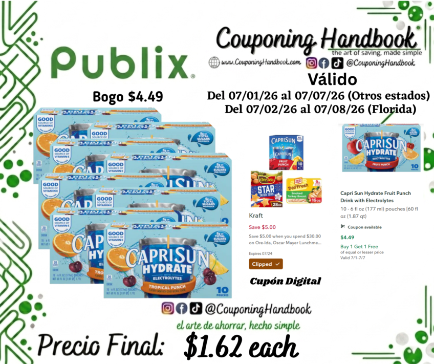 Capri Sun Hydrate Tropical Punch Drink with Electrolytes por $1.62