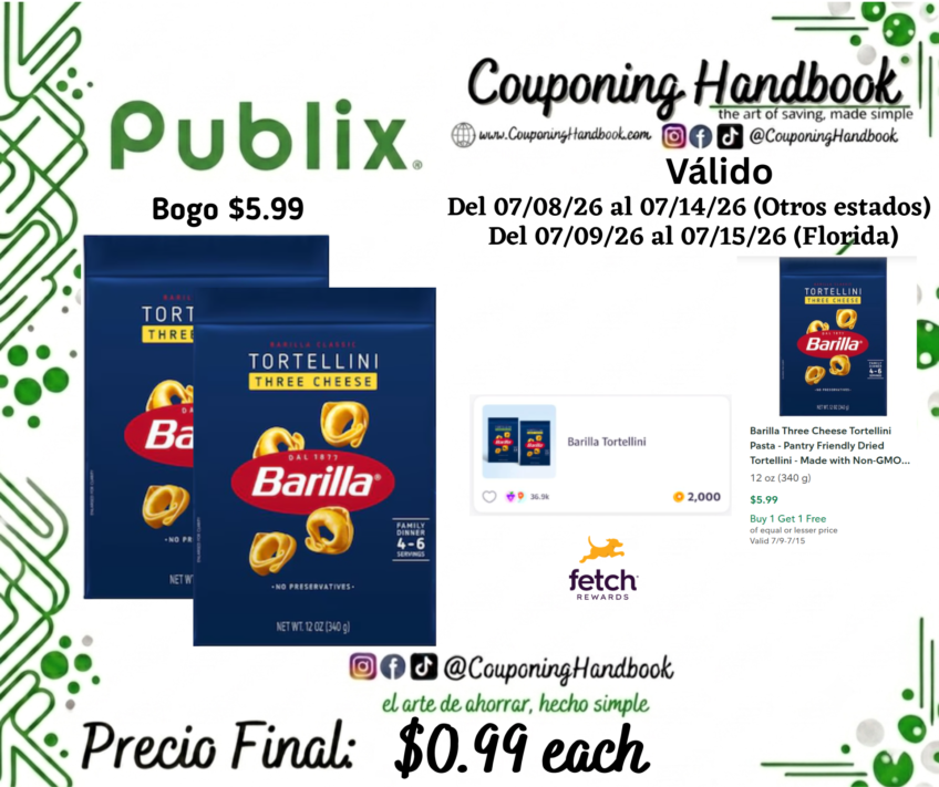 Barilla Three Cheese Tortellini Pasta por $0.99