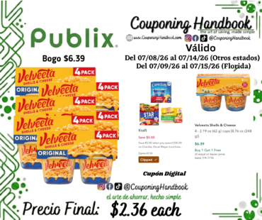 Velveeta Shells & Cheese Original Microwavable Shell Pasta & Cheese Sauce 4 ct por $2.36