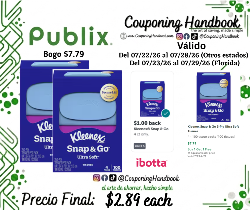 Kleenex Snap & Go 3-Ply Ultra Soft Tissues por $2.89