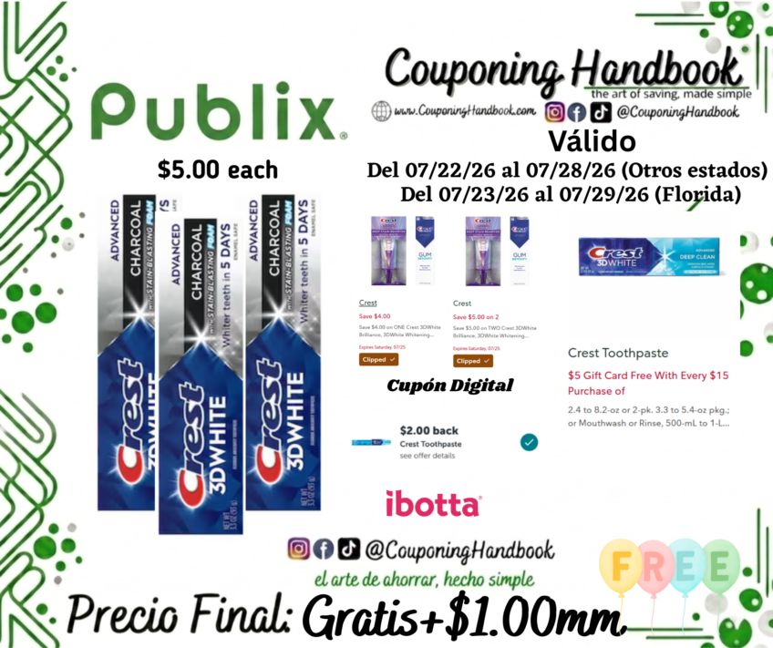 03 Crest 3D White Advanced Charcoal Toothpaste 3.3 oz Gratis