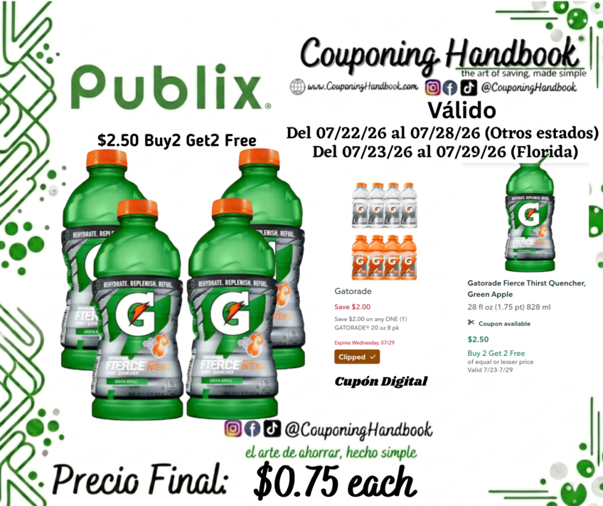 Gatorade Fierce Thirst Quencher, Green Apple 28 fl oz por $0.75