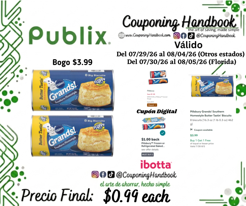 Pillsbury Grands! Southern Homestyle Butter Tastin’ Biscuits 8 biscuits por $1.49