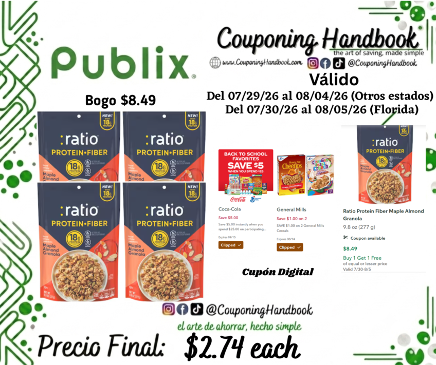 Ratio Protein Fiber Maple Almond Granola por $2.74