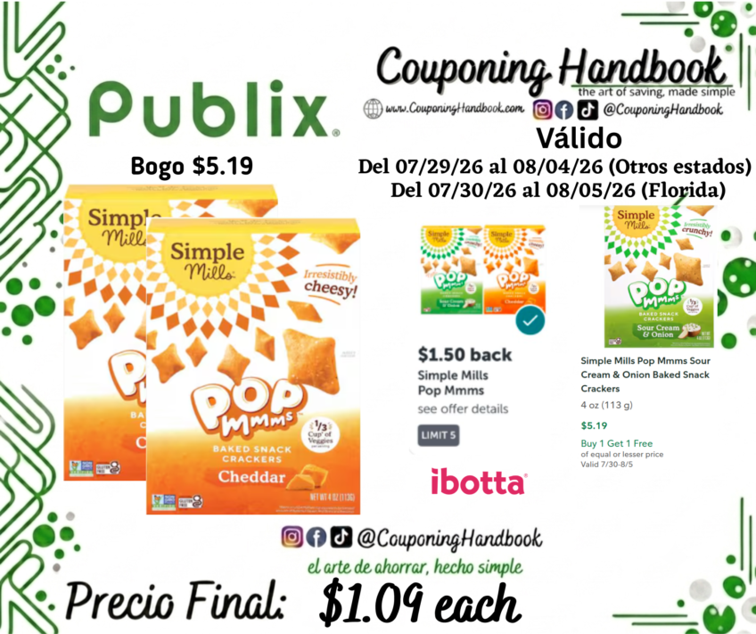 Simple Mills Pop Mmms Baked Snack Cheddar Crackers por $1.09