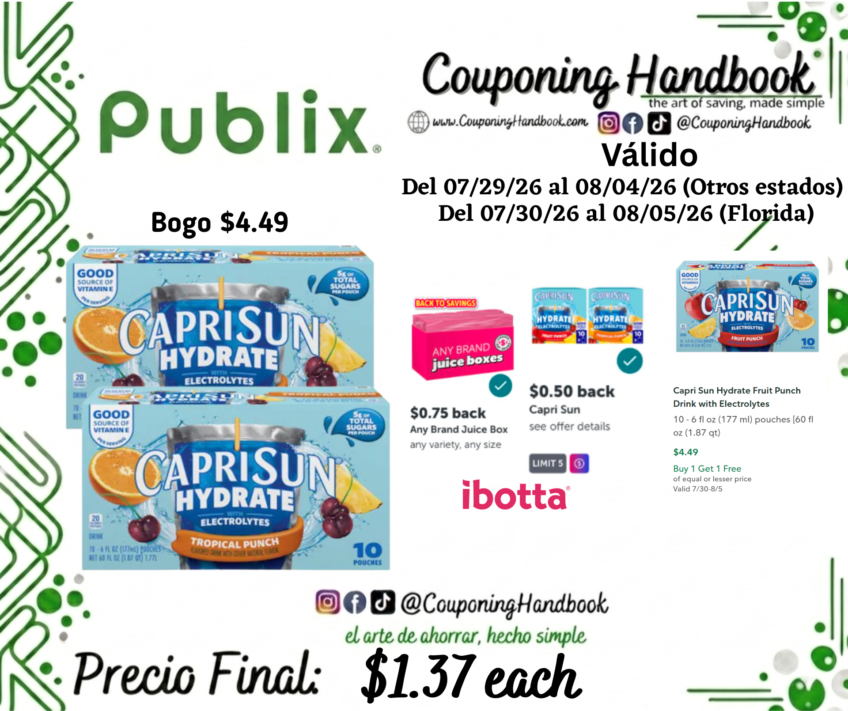 Capri Sun Hydrate Tropical Punch Flavored Drink with Electrolytes por $1.37