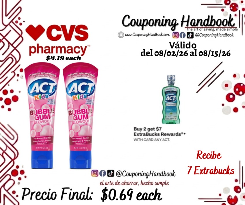 ACT Kids Anticavity Fluoride Toothpaste, Bubble Gum Blowout por $0.69