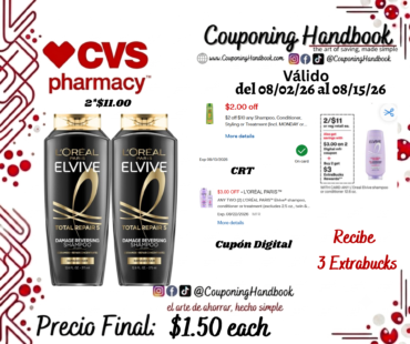 L’Oreal Paris Elvive Shampoo/conditioner 12.6 OZ por $1.50