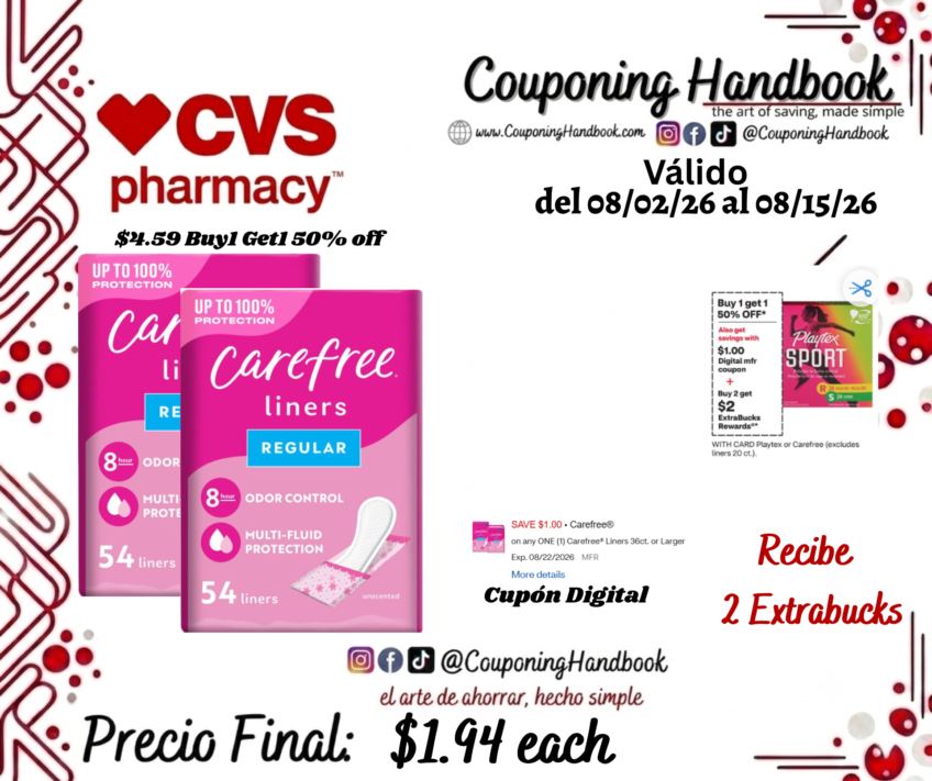 Carefree Acti-Fresh Panty Liners To Go, Unscented, Regular, 54 CT por $1.94