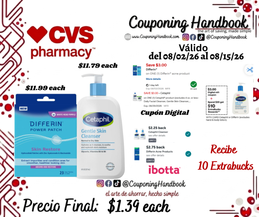 Productos Cetaphil y/o Differin por $1.39