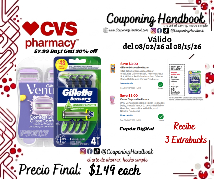 Productos Gillette Disposable por $1.49