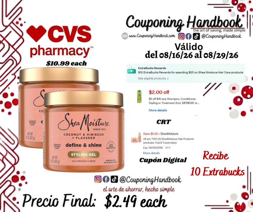 SheaMoisture Coconut & Hibiscus Define & Shine Styling Gel, 15 OZ por $2.49