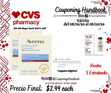 Aveeno Soothing Bath Treatment, 8CT por $2.99