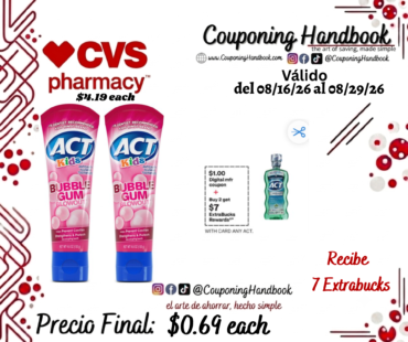ACT Kids Anticavity Fluoride Toothpaste, Bubble Gum Blowout por $0.69