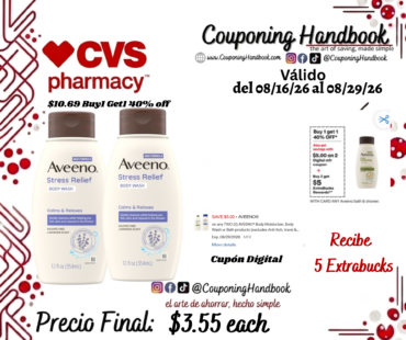 Aveeno Stress Relief Body Wash, Lavender, 12 Ounces por $3.55