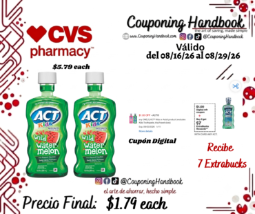 02 ACT Kids Anticavity Fluoride Rinse, Watermelon, 16.9 OZ por $1.79