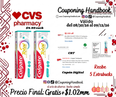 02 Colgate Total Active Prevention Toothpaste, Fresh Mint, 3.3 OZ Gratis