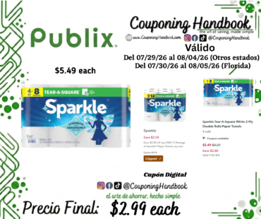 Sparkle Tear-A-Square White 2-Ply Double Rolls Paper Towels 4 rolls por $2.99