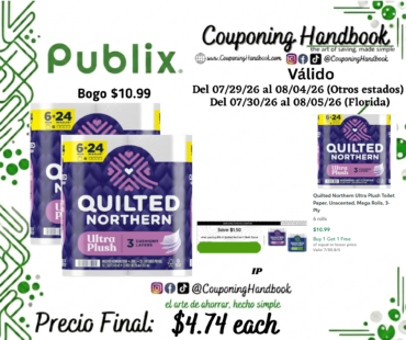 Quilted Northern Ultra Plush Toilet Paper, Unscented, Mega Rolls, 3-Ply 6 rolls por $4.74