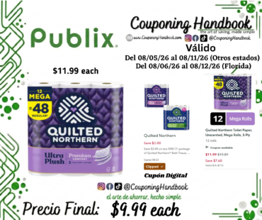 Quilted Northern Toilet Paper, Unscented, Mega Rolls, 3-Ply 12 rolls por $9.99