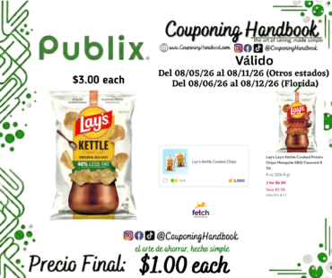 Lay’s Less Fat Kettle Cooked Original Sea Salt Potato Chips 8 oz por $1.00