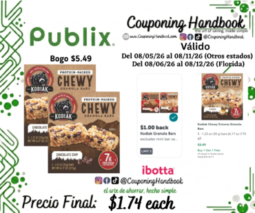 Kodiak Chewy Chocolate Chip Granola Bars por $1.74