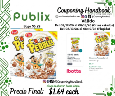 Cinnamon Pebbles Cereal 11 oz por $1.64