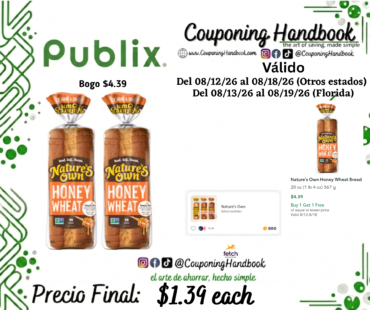Nature’s Own Honey Wheat Bread por $1.39