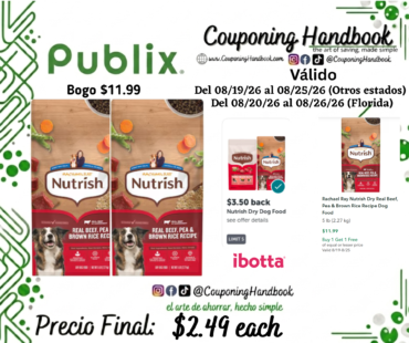 Rachael Ray Nutrish Dry Real Beef, Pea & Brown Rice Recipe Dog Food 5 lb por $2.49