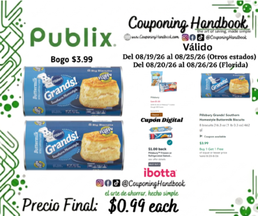 Pillsbury Grands! Southern Homestyle Buttermilk Biscuits 8 biscuits por $0.99