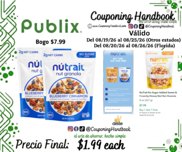 NuTrail No Sugar Added Blueberry Cinnamon Nut Granola 8 oz por $1.99