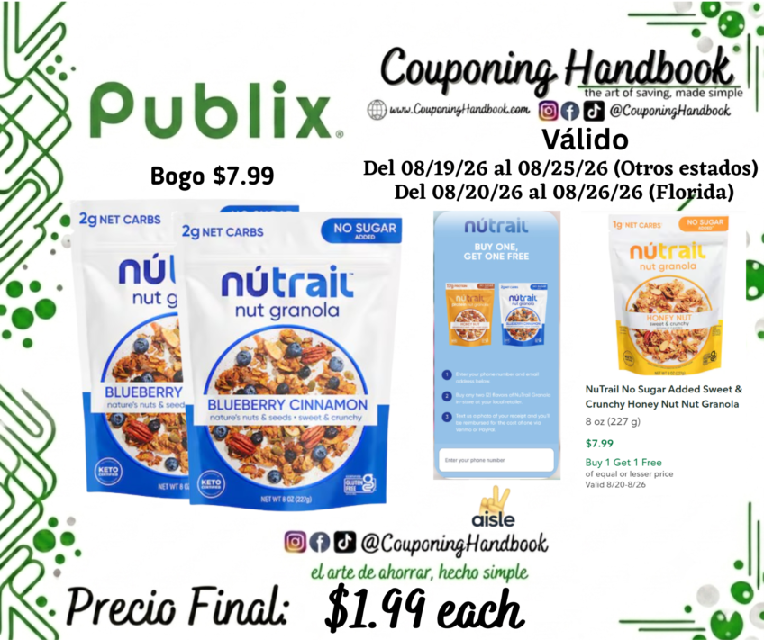 NuTrail No Sugar Added Blueberry Cinnamon Nut Granola 8 oz por $1.99