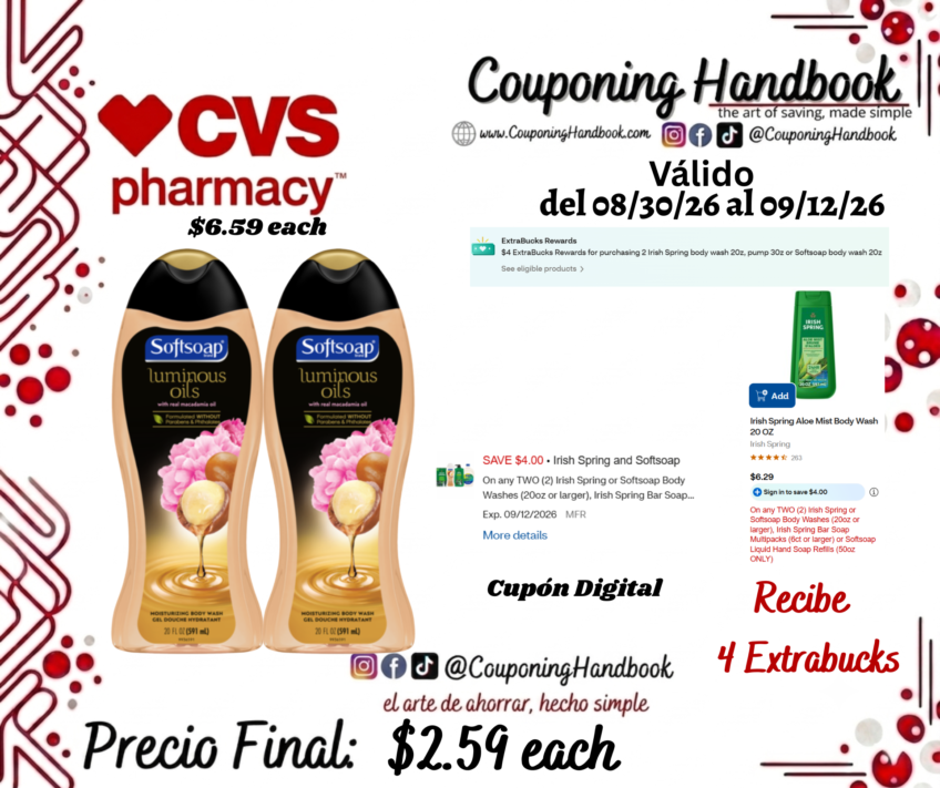 Softsoap Body Wash 20 OZ por $2.59