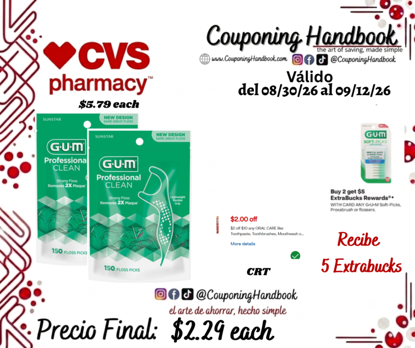 GUM Professional Clean Floss Picks, Fresh Mint, 150 CT por $2.29