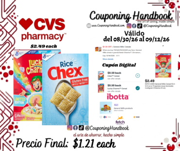 Lucky Charms Cereal 10.5 oz y Rice Chex Cereal, 12 oz por $1.21