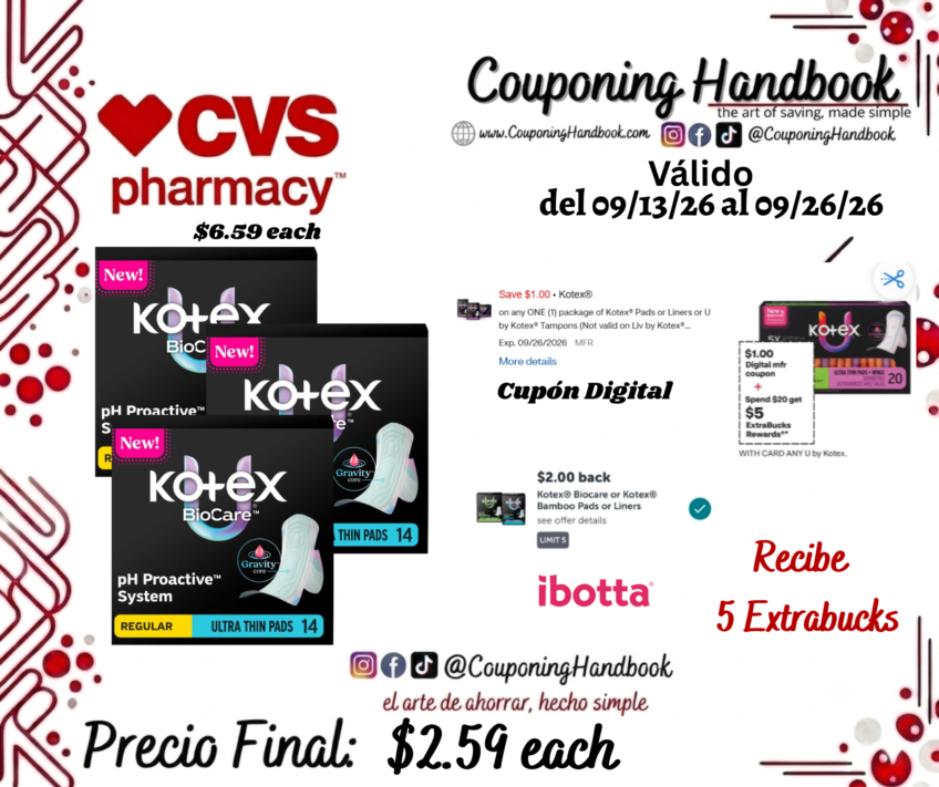Kotex BioCare Ultra Thin Pads With Wings, Regular Absorbency, 14 CT por $2.59