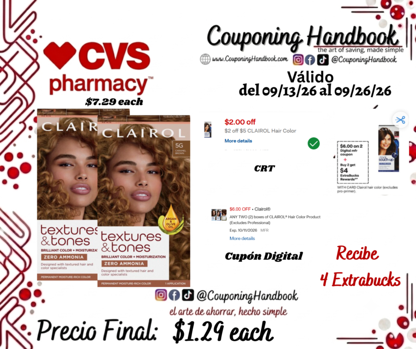 Clairol Textures & Tones Permanent Hair Dye por $1.29