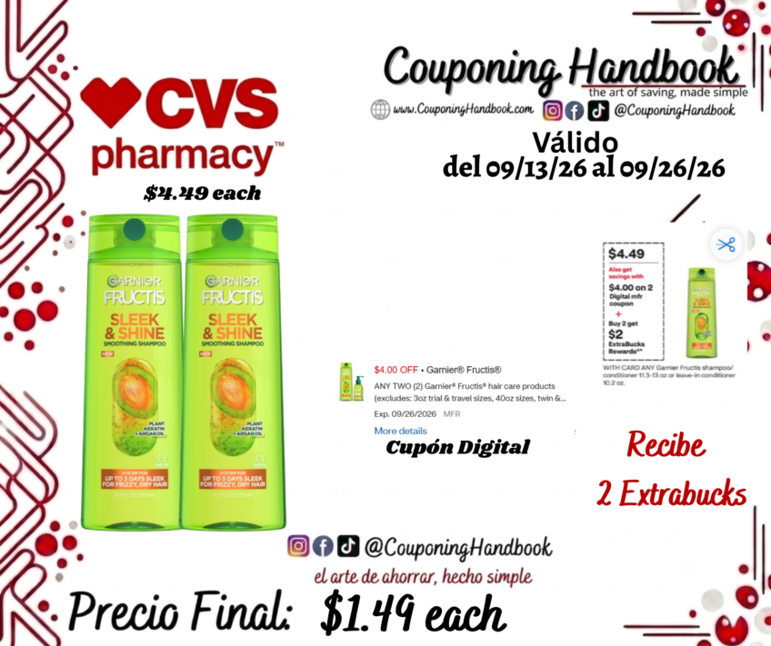 Garnier Fructis Shampoo/conditioner 12.5 Ounces por $1.49