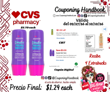 Aussie Miracle Moist 3 Minute Deep Conditioner, 8 OZ por $1.29