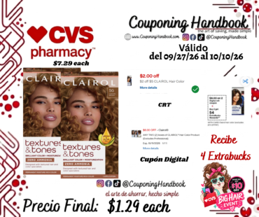 Clairol Textures & Tones Permanent Hair Dye por $1.29