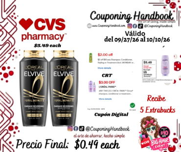L’Oreal Paris Elvive Shampoo/conditioner 12.6 OZ por $0.49