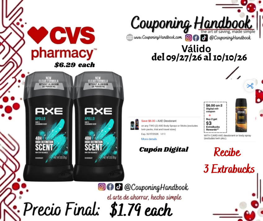 AXE 48-Hour Anti Antiperspirant & Deodorant Stick 2.7 OZ por $1.79