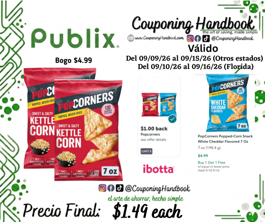 PopCorners Popped-Corn Snack Kettle Corn Sweet & Salty 7 Oz por $1.49