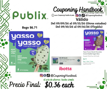 Yasso Frozen Greek Mint Chocolate Chip Yogurt Bars 4 pack por $0.36